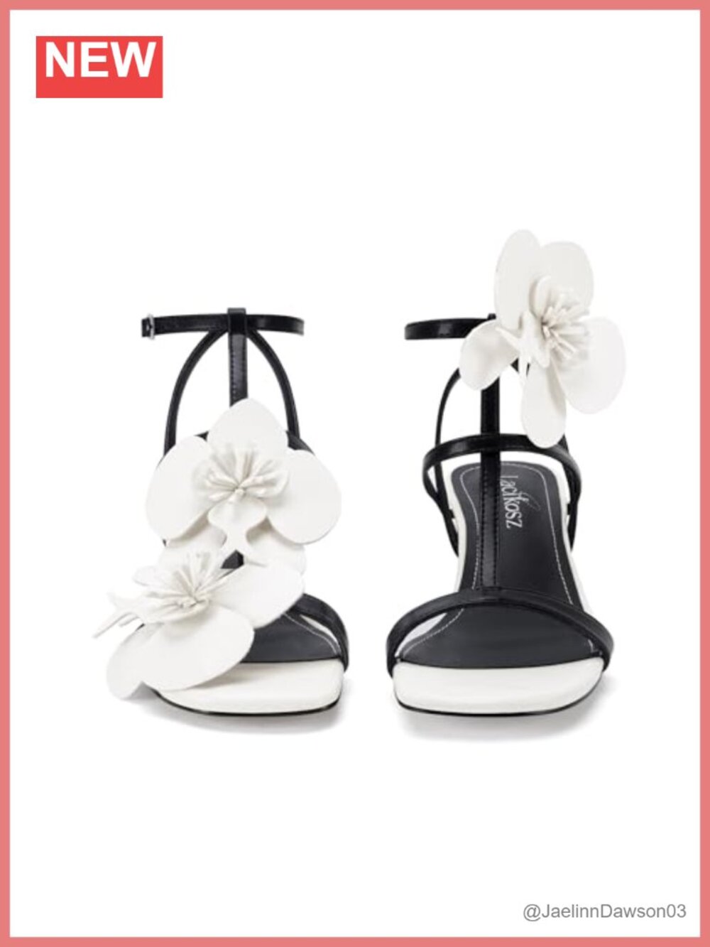 Floral Strappy Heeled Sandals Faux Leather Square Toe Kitten